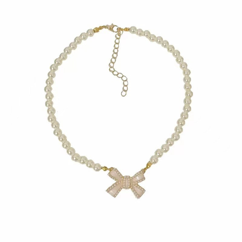 Imitation Pearl Bow Female Clavicle Chain Necklaces