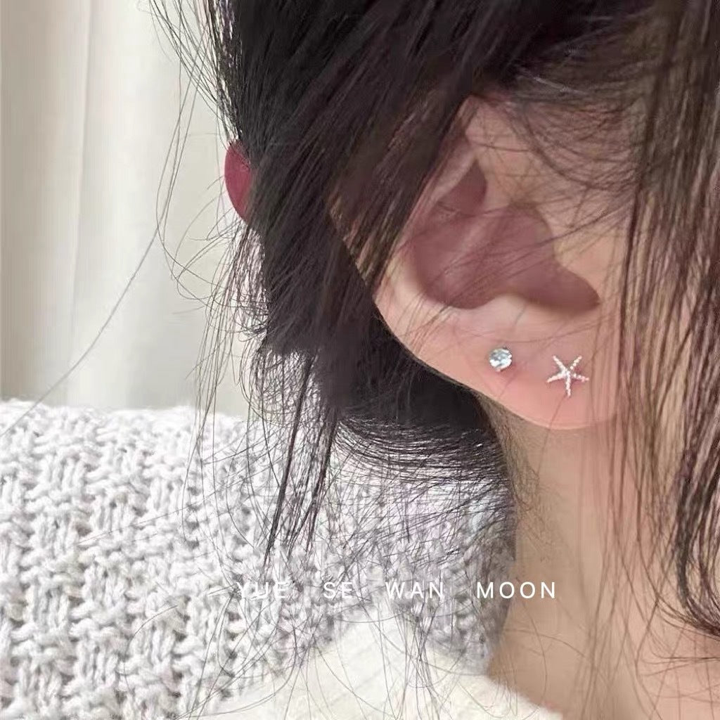 Ice Blue Zircon Titanium Steel Ear Bone Double Twin Stud Earrings