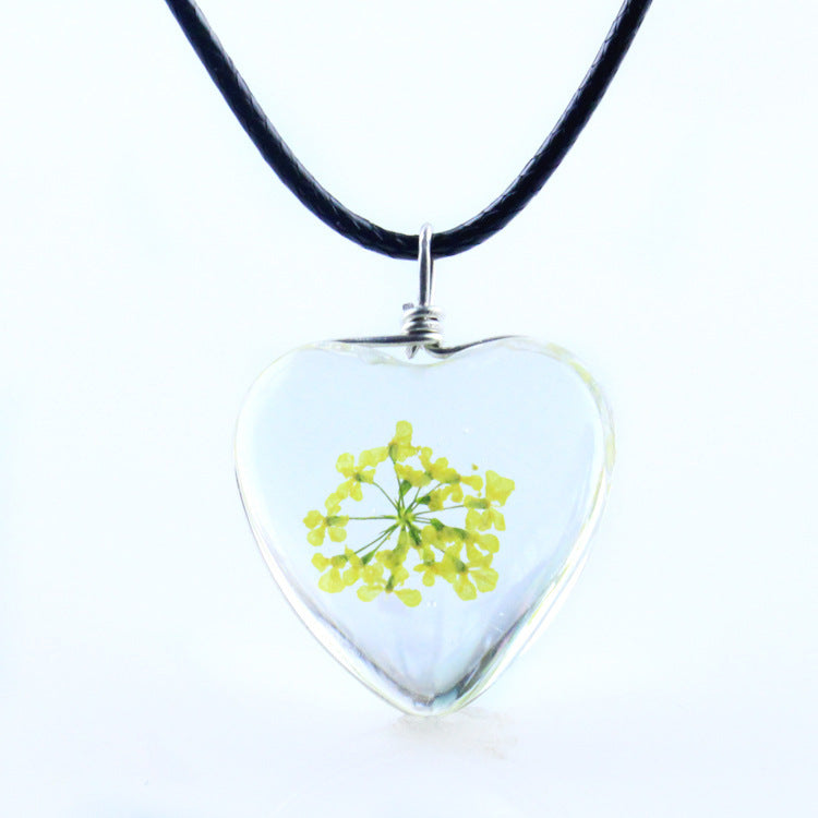 Colorful Dandelion Heart-shaped Glass Snow Beads Flower Heart Shaped Necklaces