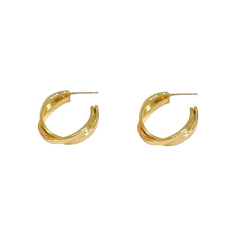Women's French Style Metal Elegant High-grade Sier Pin Ear Slim Round Earrings