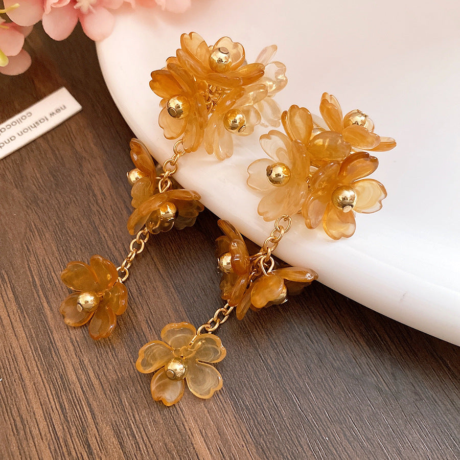 Acrylic Flower Tassel Super Fairy Mori Style Sweet Beautiful Light Earrings