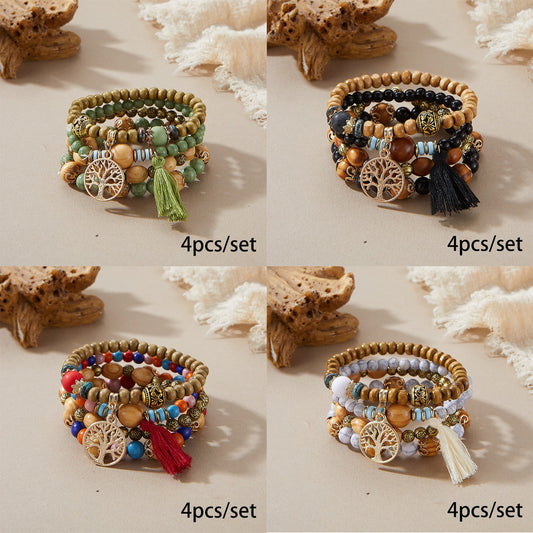 Bohemian Style Wooden Bead Beaded Elastic Bracelet