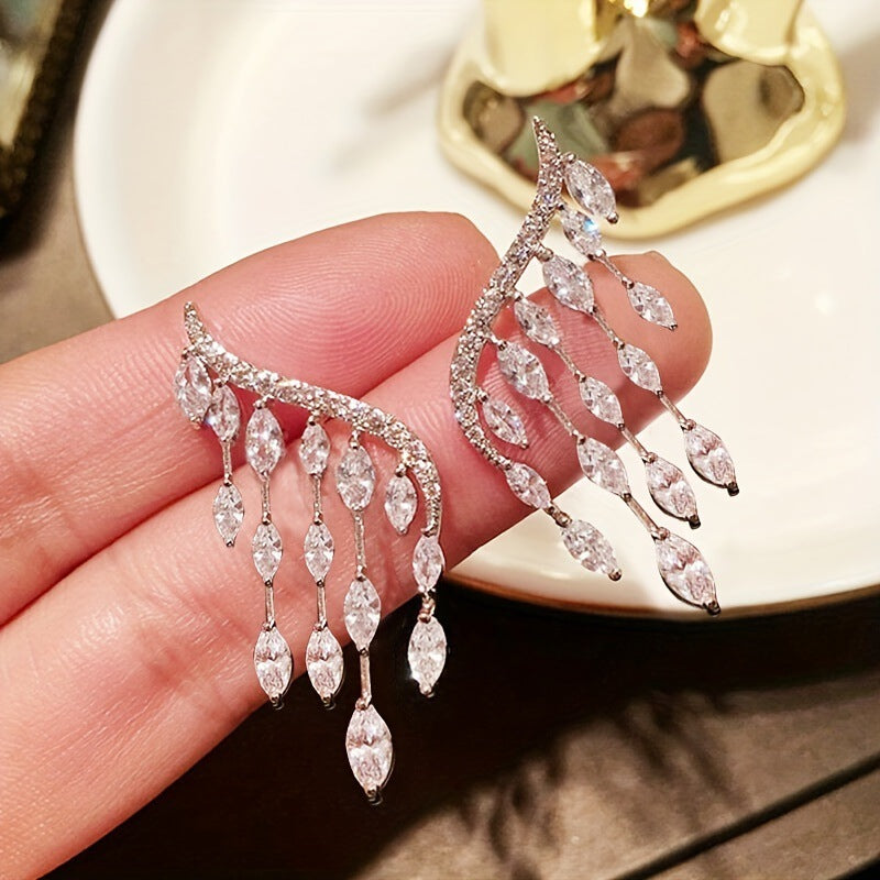 Fashion Popular Luxury Full Diamond Rhinestone Angel Wings Water Drop Stud Earrings