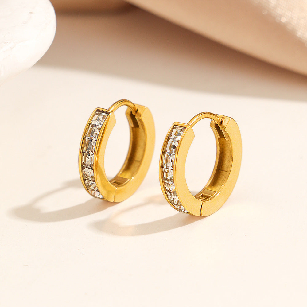 Women's Square White Diamond Ear Clip Cold Style Earrings