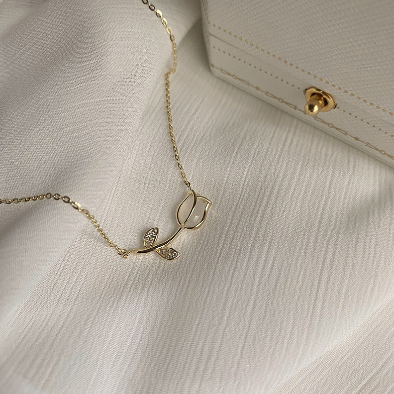 Women's For Niche Design Light Luxury Advanced Rose Opal Clavicle Chain Necklace