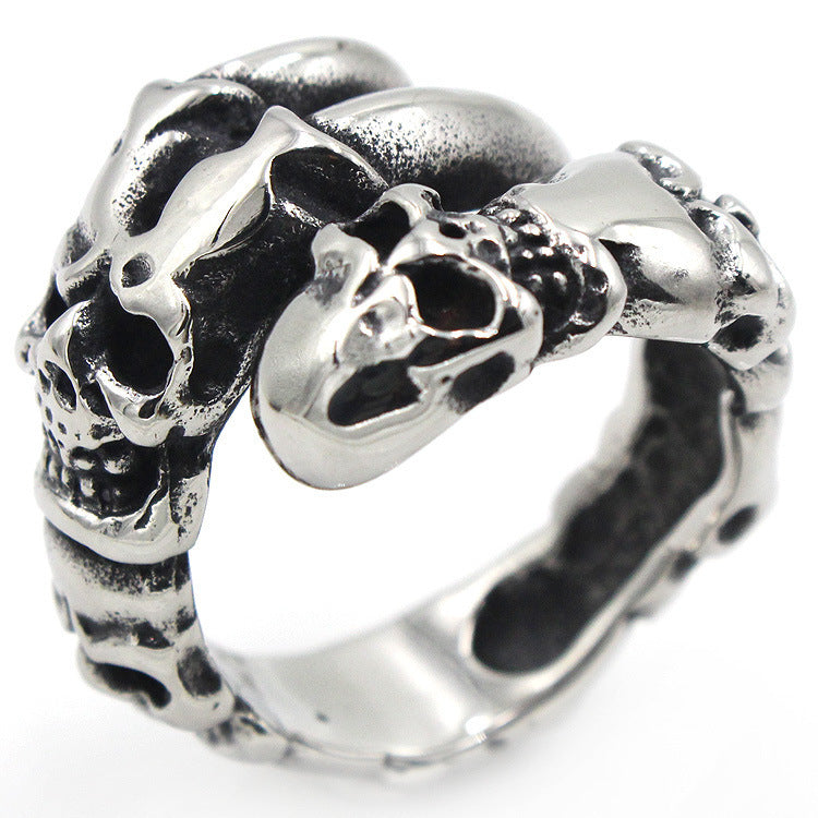 Men's Titanium Steel Skull Vintage Trendy Personality Punk Claw Animal Bamboo Ring