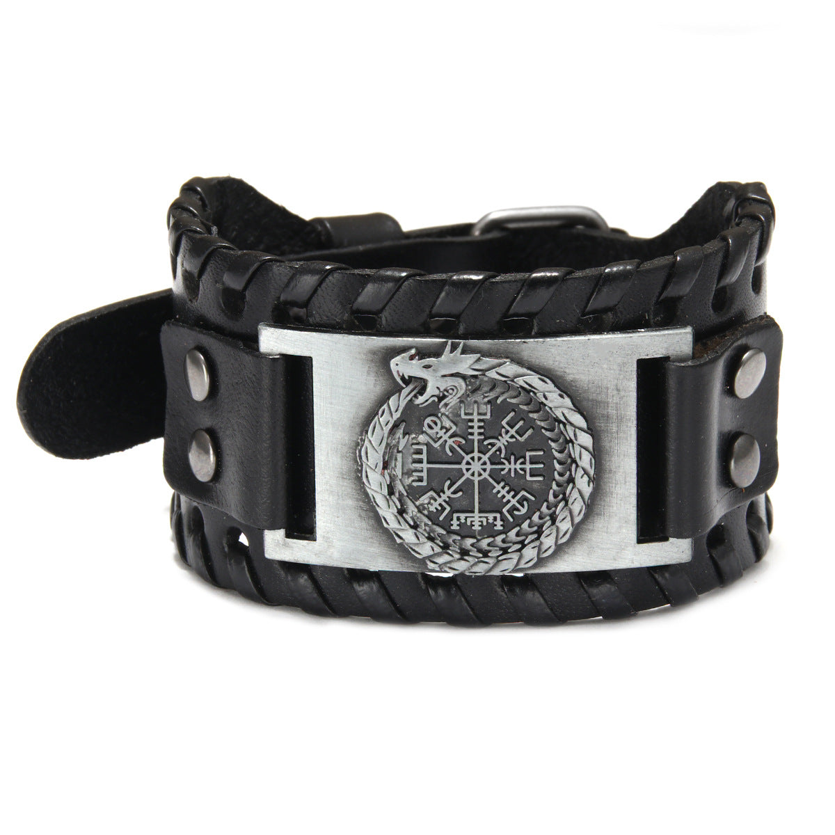 Leather Chinese Dragon Vintage Compass Pirate Bracelet