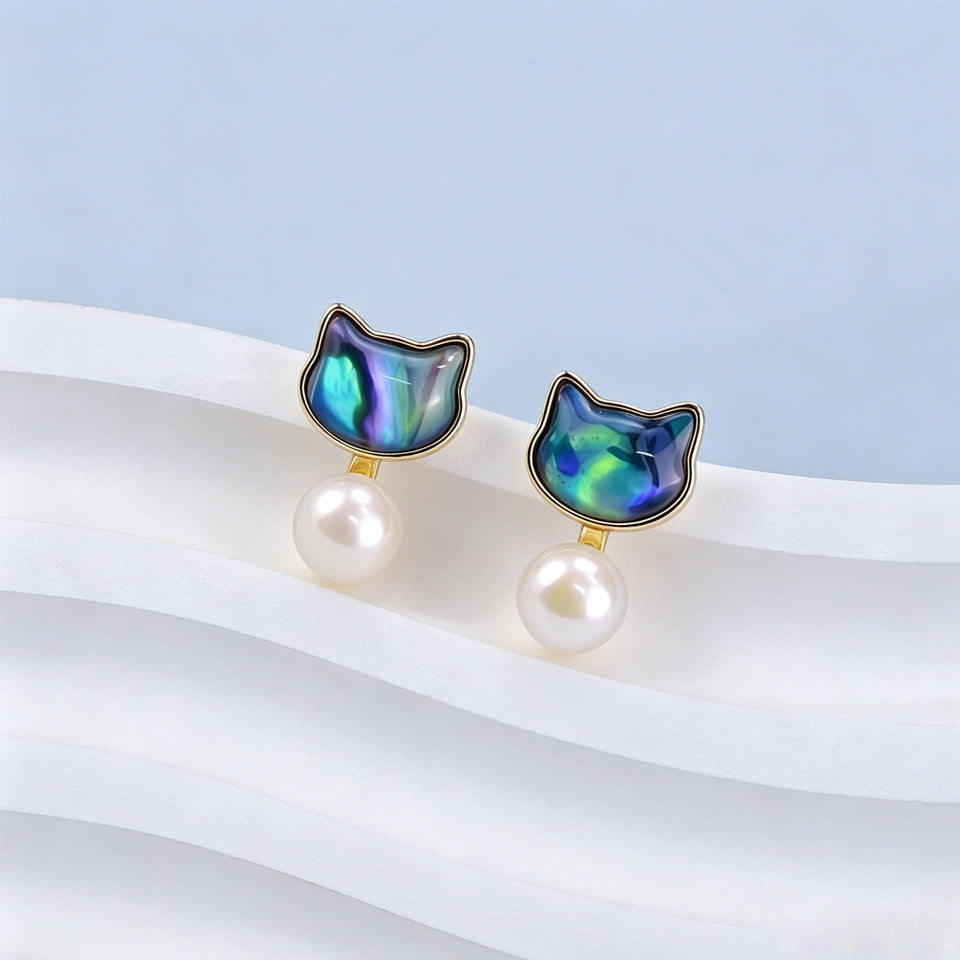 Women's Natural Freshwater Pearl Ear Sier Needle High Earrings