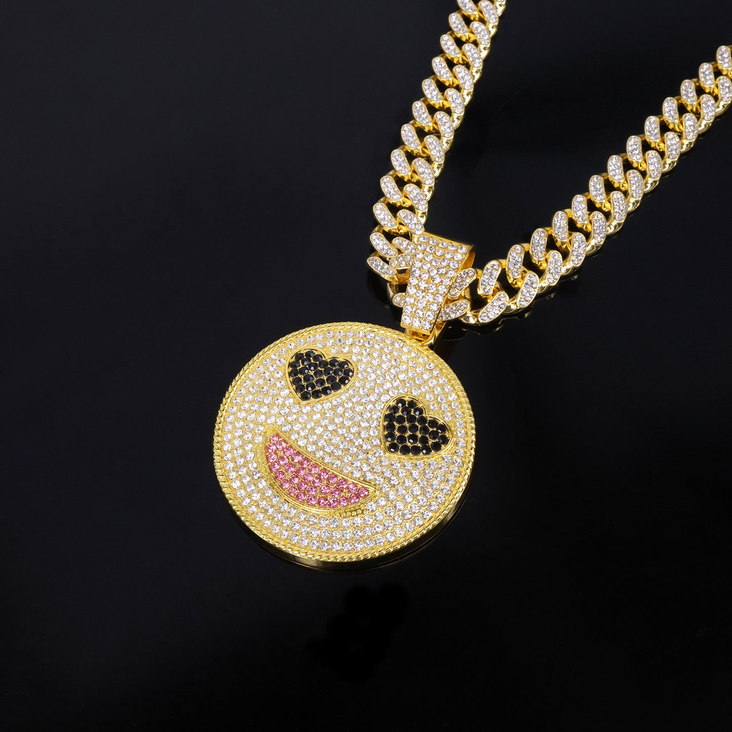 Women's & Men's Smiling Face Love Eyes Jeweled Hip Hop Pendants