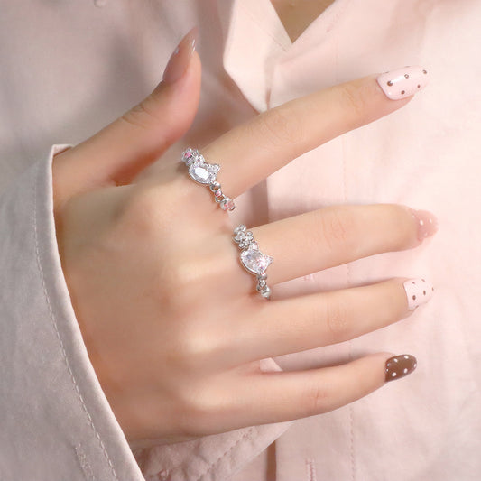 Sweet Girlish Style Love Lesser Panda Print Shining Pink Kitten Ring