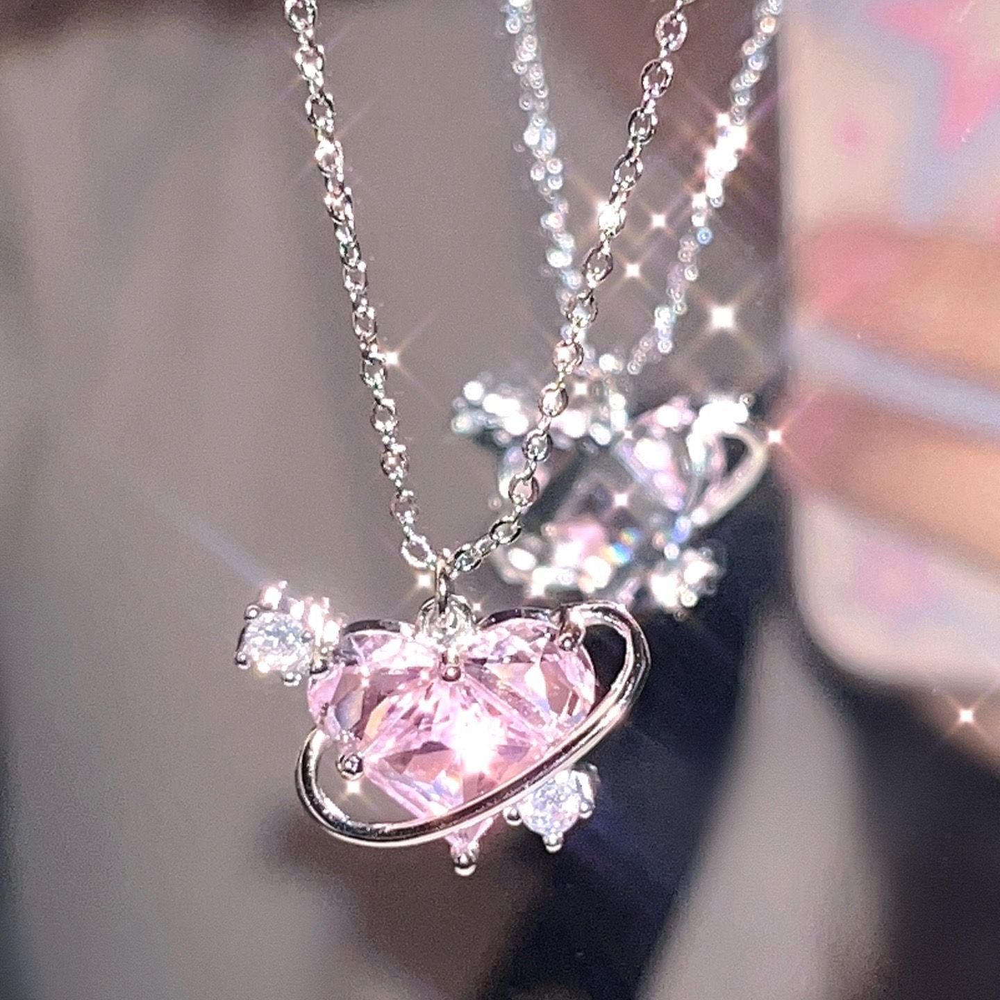 Heart Love Planet Female Light Luxury Minority Sweet Pink Necklaces