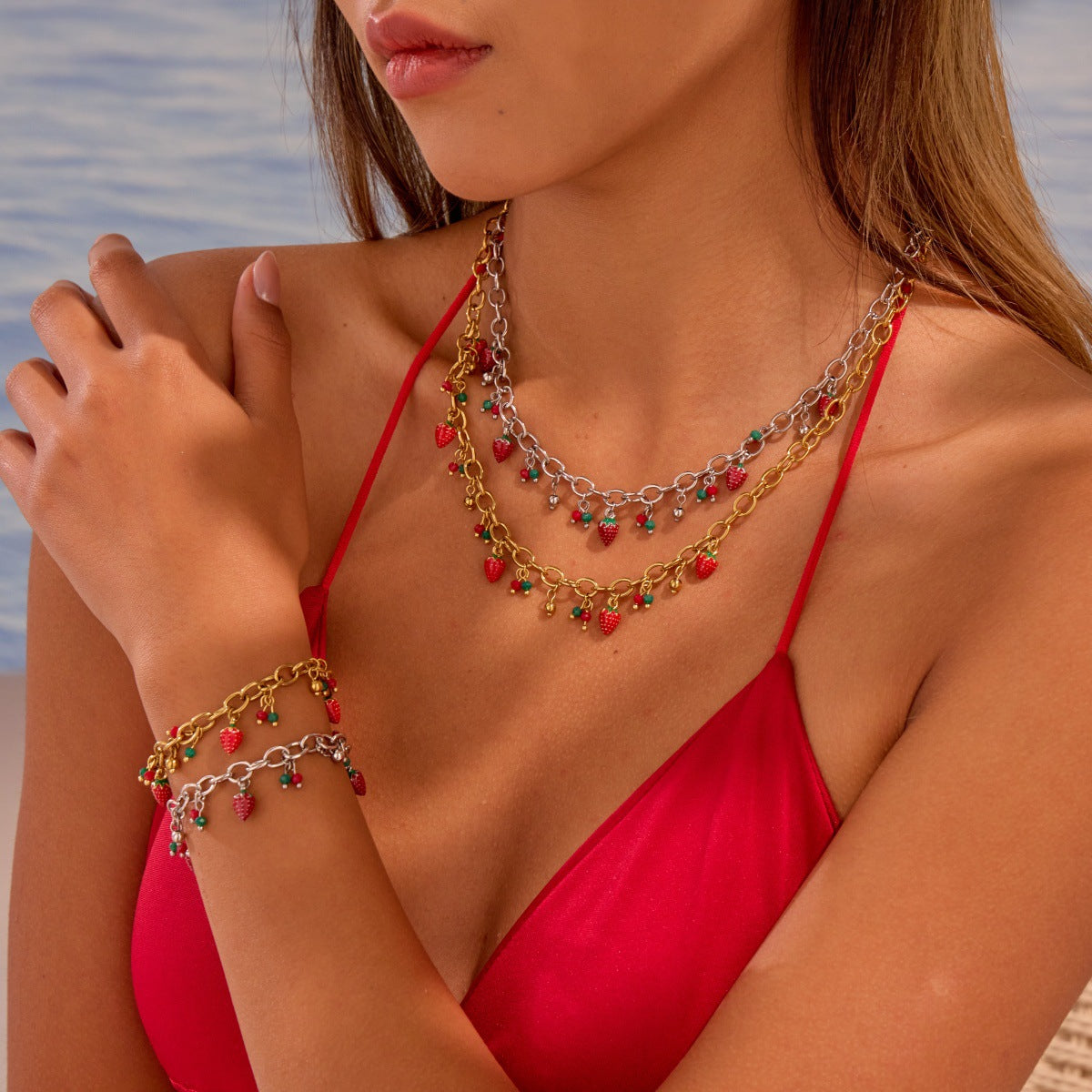 Stainless Steel Sweet Strawberry Niche Design Necklaces