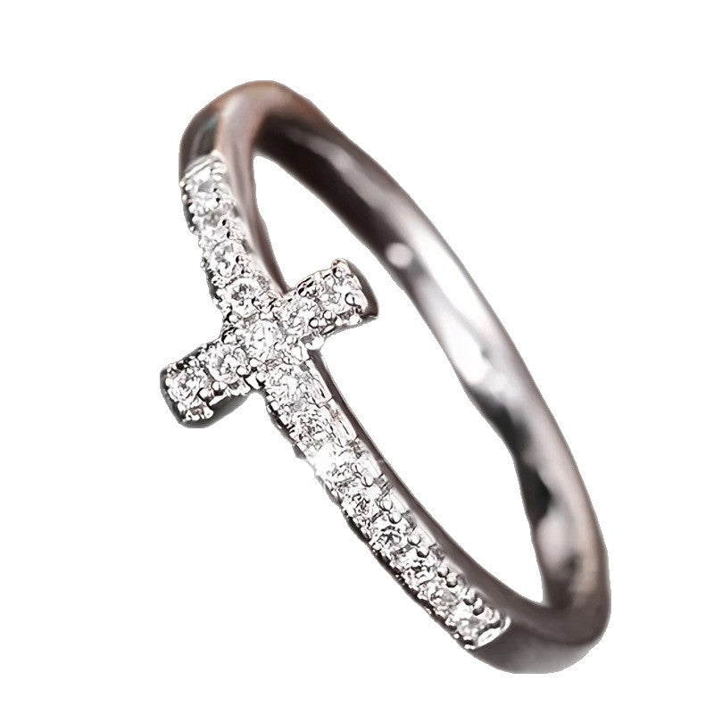 Cross Light Luxury Personality Minimalist Style Gold Inlaid Zircon Rings