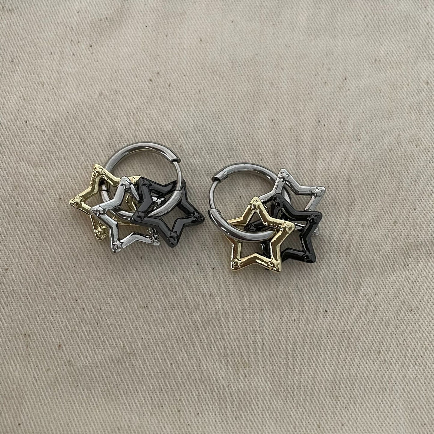 Three-color Five-pointed Star Ear Clip Retro Earrings