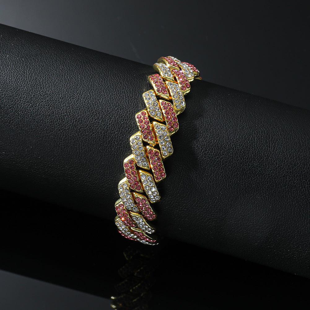 Women's & Men's Hop Style Cuban Link Chain Full Diamond Double Bracelet