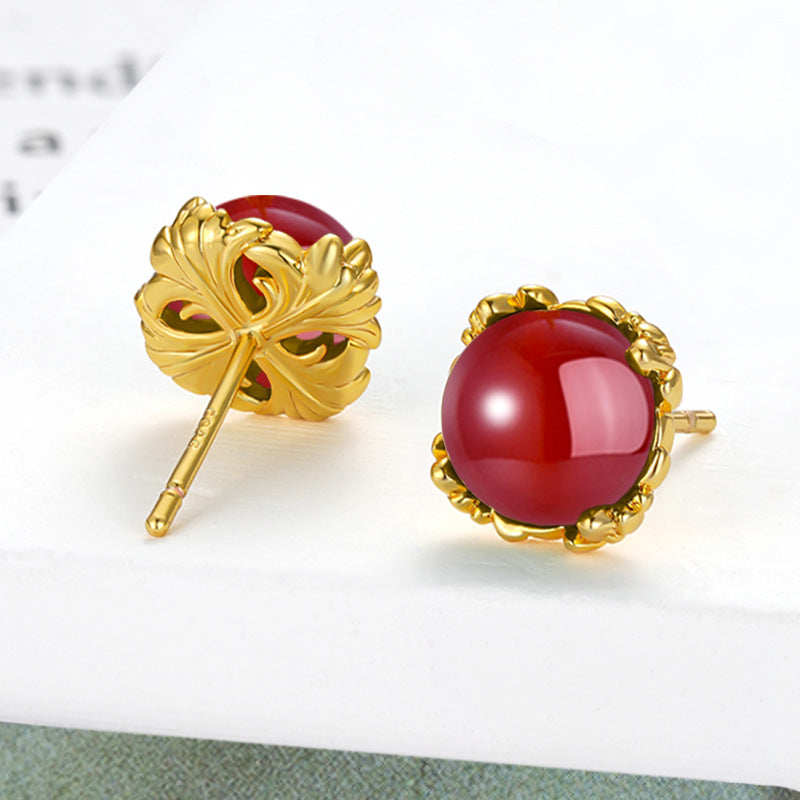 Jade Round Beads Red Green Agate Ear Fresh Rings
