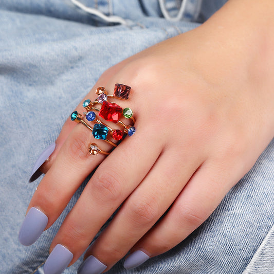 Crystal Gemstone Exaggerated Main Spring Original Ring