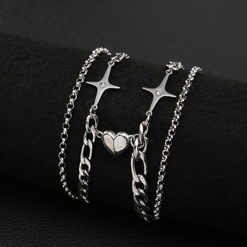 Men's Steel No Fading High Sense Hip Hop Cross Asterism Personality Bracelets