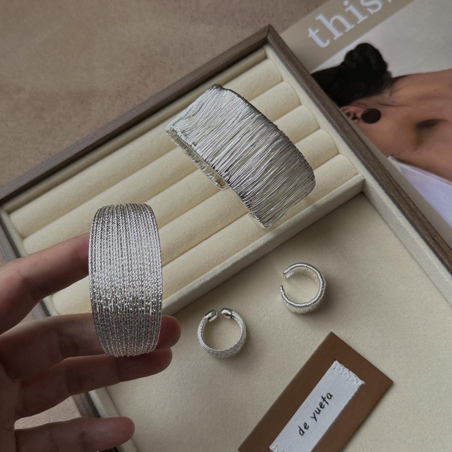 Exaggerated Thick Sier Texture Lines Female Personality Trend Twin Bracelets