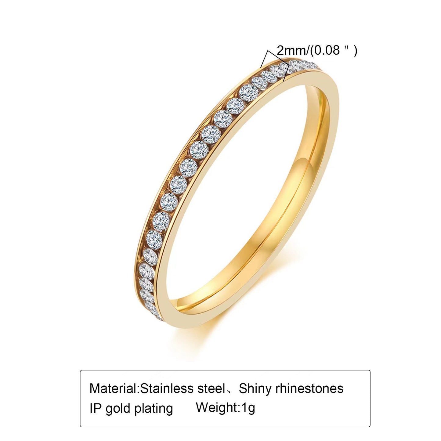 Women's Electroplated Gold Diamond Stainless Steel Single Rings