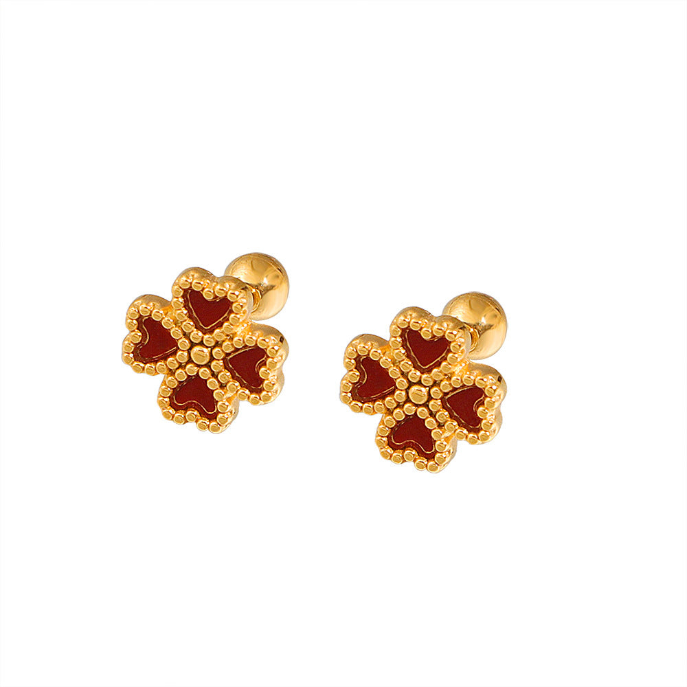 Women's Steel Clover Fritillary Ear Twist Screw Fashion Classic Stud Earrings