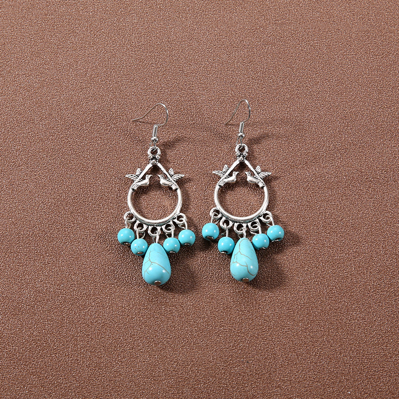 Tassel Turquoise Retro Minority Ethnic Style Graceful Personality Tibetan Earrings