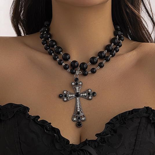 Hip Hop Cross Stitching Imitation Pearl Clavicle Necklaces