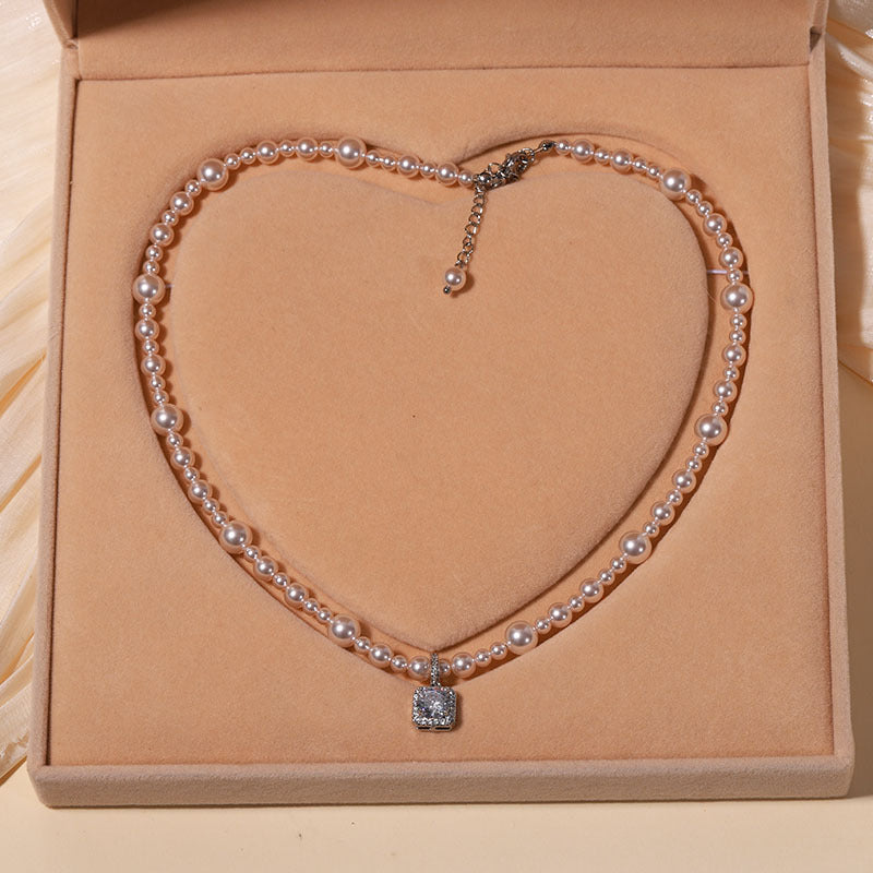 Women's Square Diamond Natural Shell Pearls Pearl Necklaces