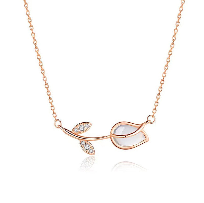 Women's For Niche Design Light Luxury Advanced Rose Opal Clavicle Chain Necklace