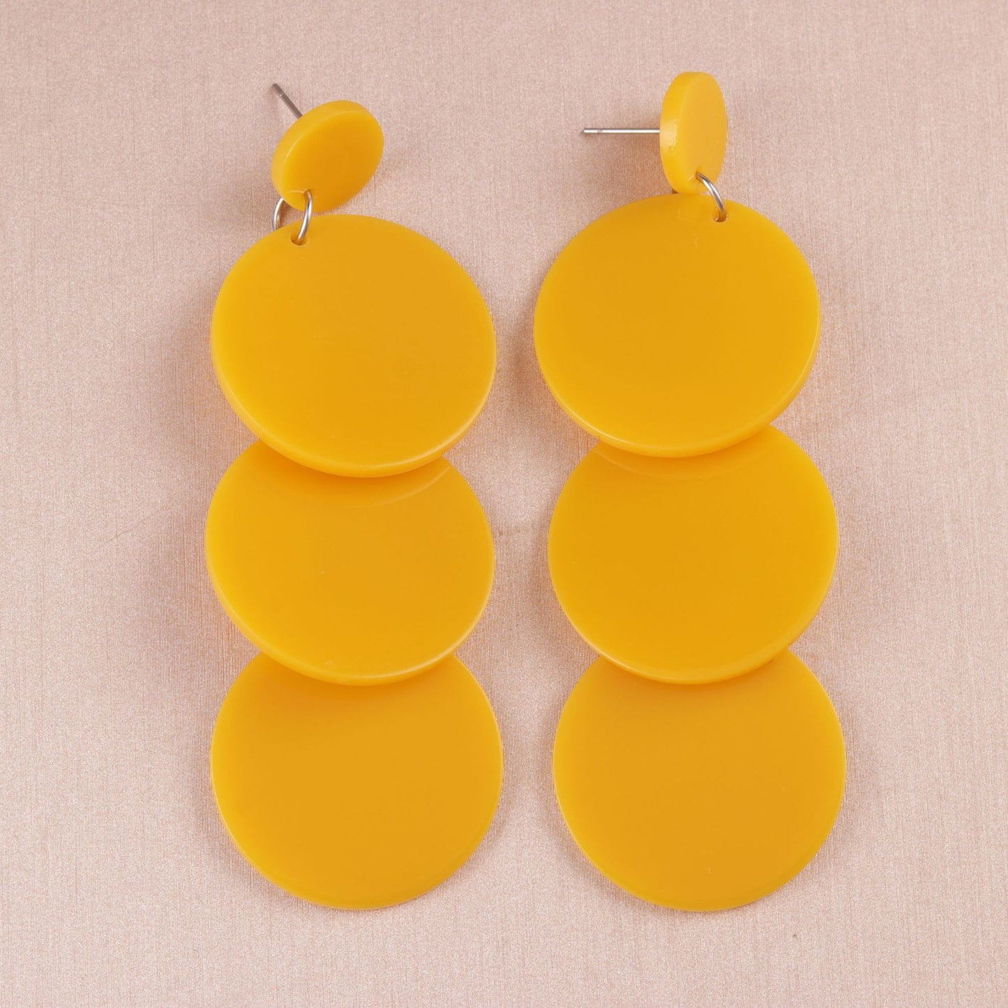 Design Sense Long Stitching Color Three-piece Wafer Acrylic Earrings