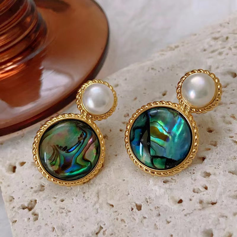 Oil Painting Colorful Abalone Shell Natural Earrings