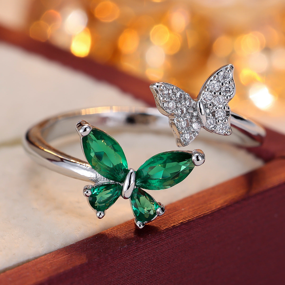 Inlaid Zirconium Double Butterfly Open Light Luxury Minority Design Fashion Rings