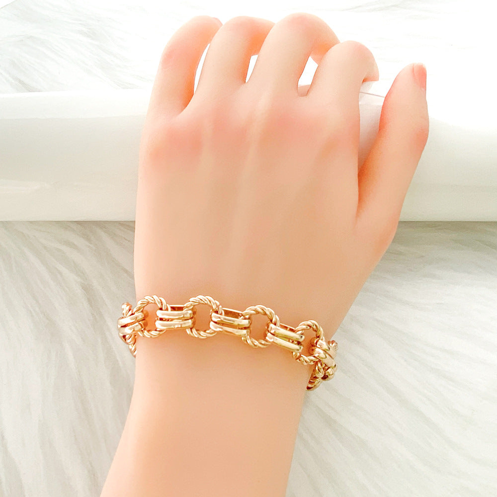 Women's & Men's Fashion Exquisite Double Buckle Metal Thick Bracelet