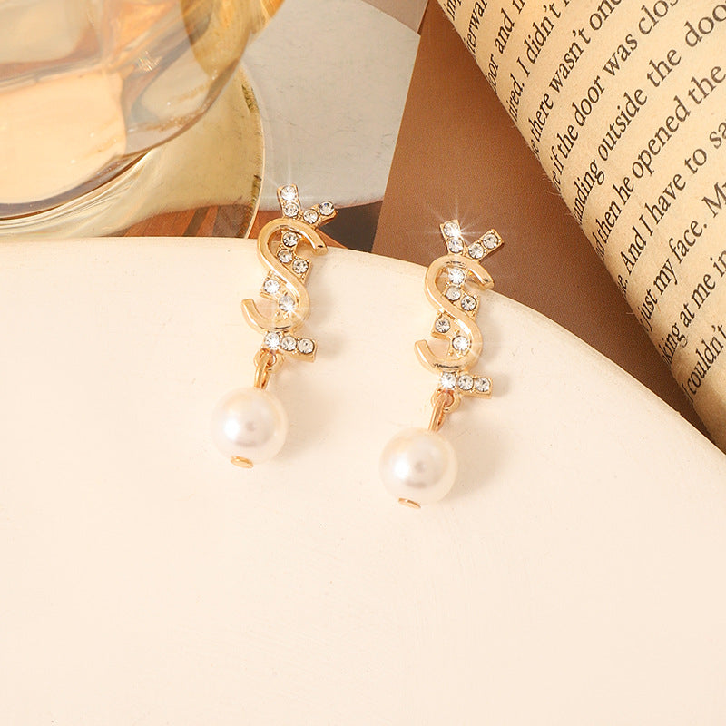 Simple Retro Sier Needle Pearl High Sense Ear Earrings