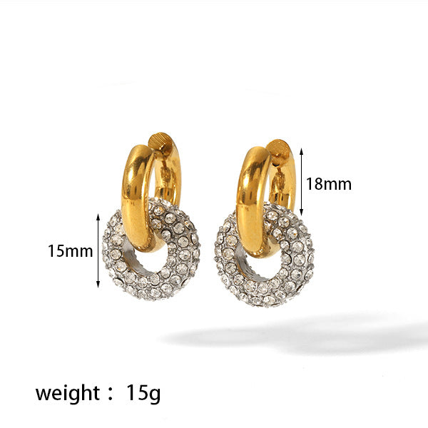 Stainless Steel Gold Colorful Diamond Round Earrings