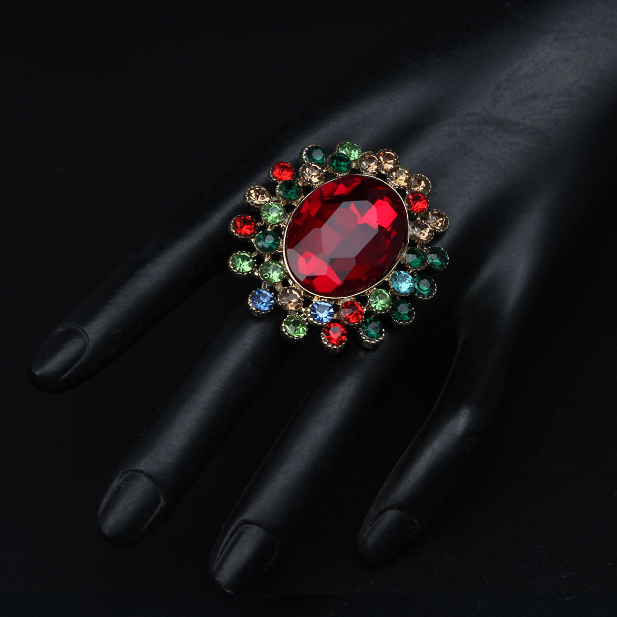 Rhinestone Open Luxury Banquet Adjustable Big Ring