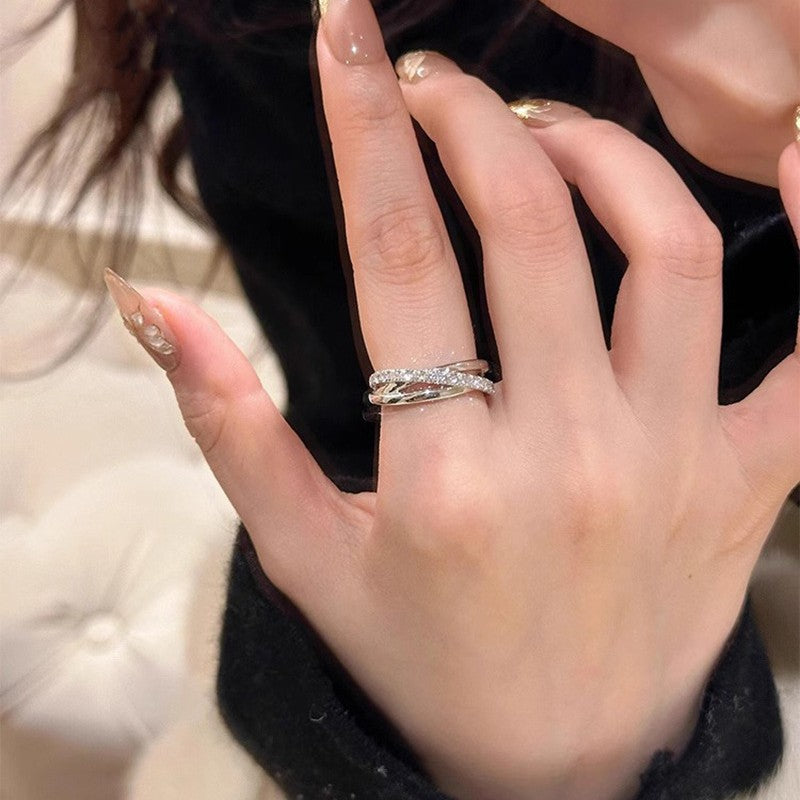 Three-ring Cross Stacked Female Simple Cold Style Personality Winding Ring