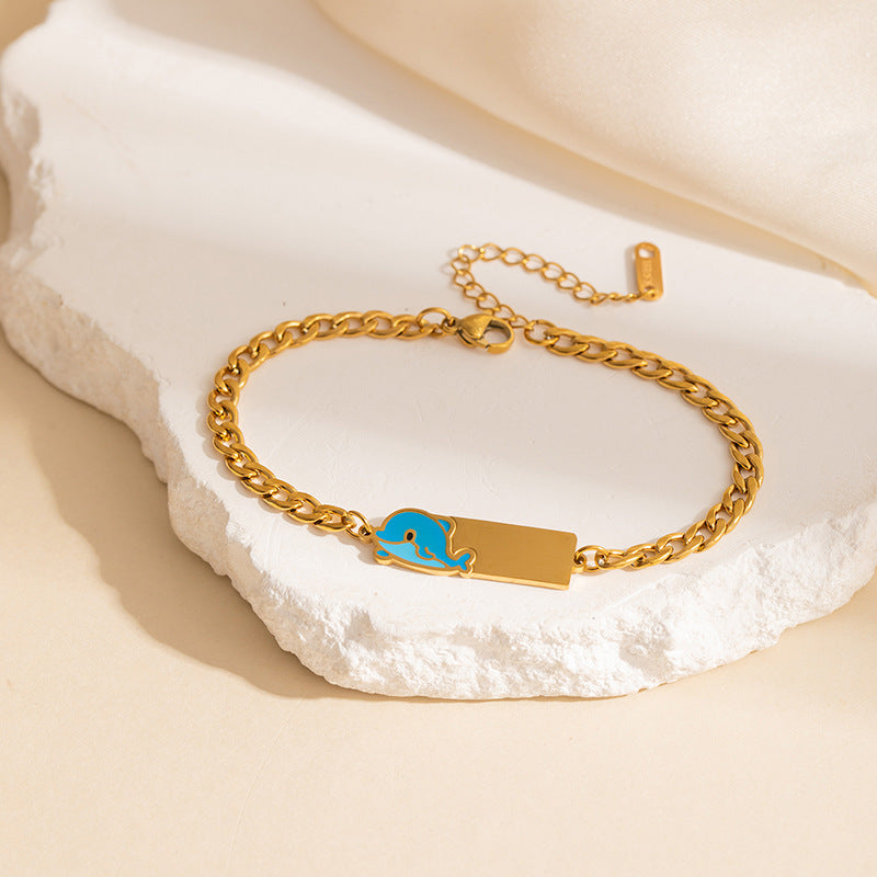 Stainless Steel Bow Square Plate Female Cartoon Mickey Titanium Drip Bracelets