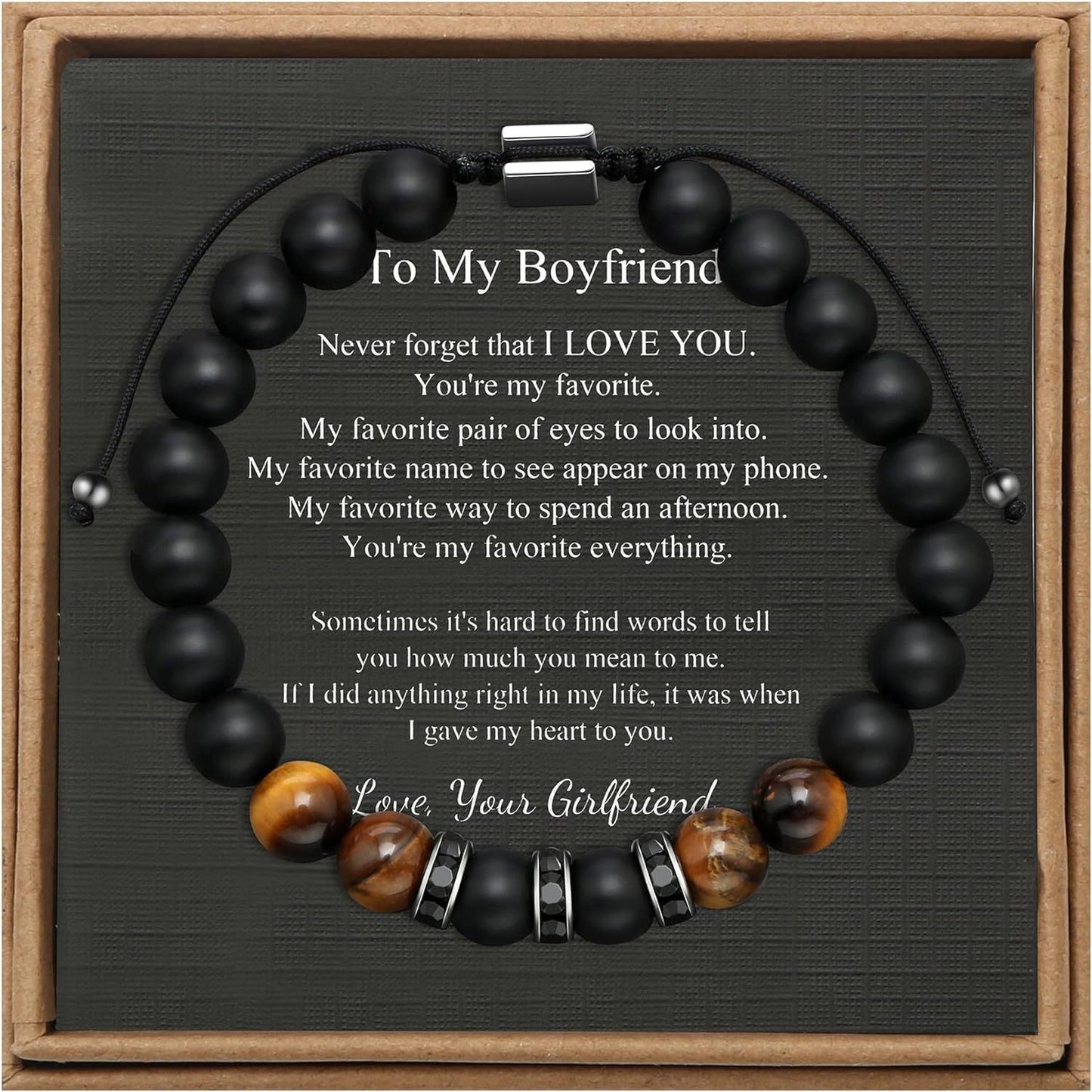 Men's Stone Tiger Eye Woven Adjustable Beaded Bracelet