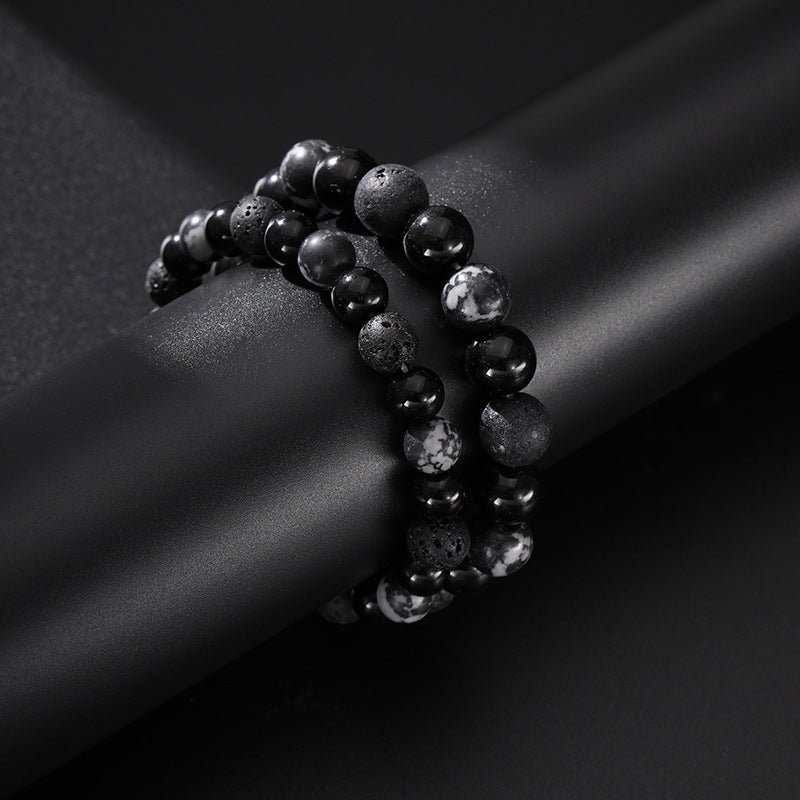 Men's Natural Volcanic Rock Snowflake Stone Beads Vintage Bracelets