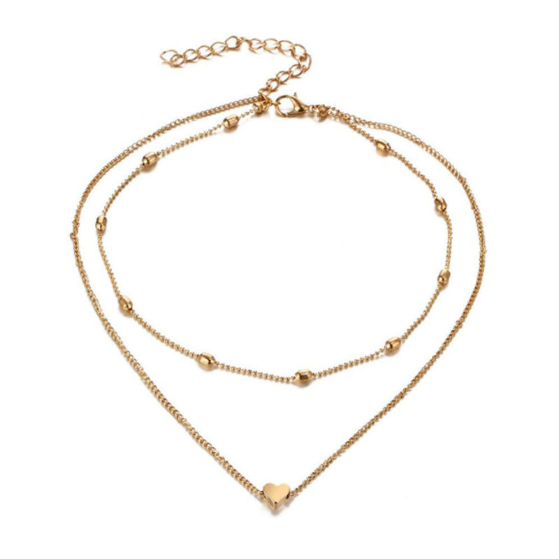 Women's Simple Trendy Heart-shaped Street Shot Copper Peach Heart Multilayer Necklace