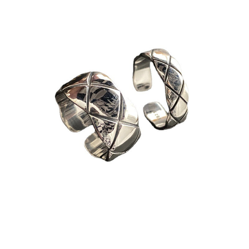 Women's Sterling Sier Mild Luxury Retro Diamond Distressed Rings