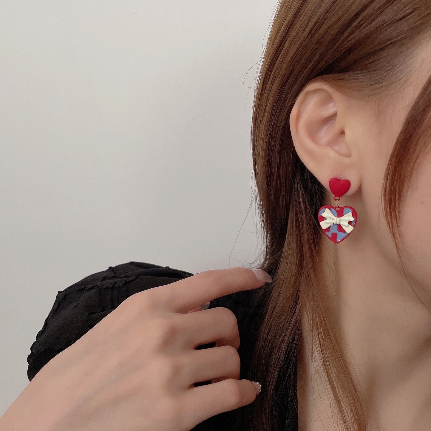 Women's Needle Sweet Elegance Red Love Heart Fashionable Earrings