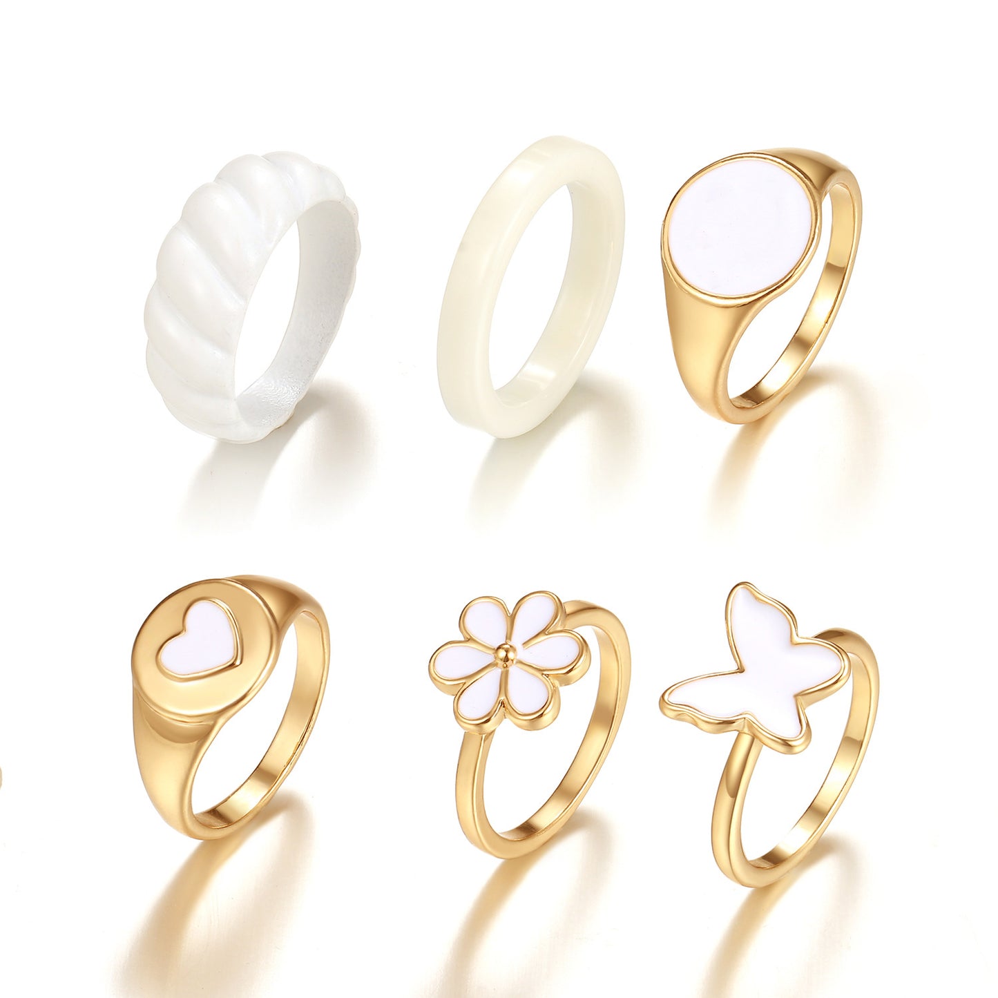 Oil Dripping Butterfly Smiley Love Joint Ring