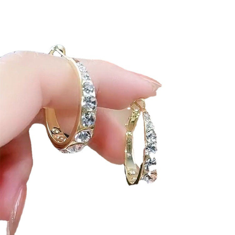 Flash Rhinestone Hoop Design Retro Fashion High Class Elegant Ear Earrings