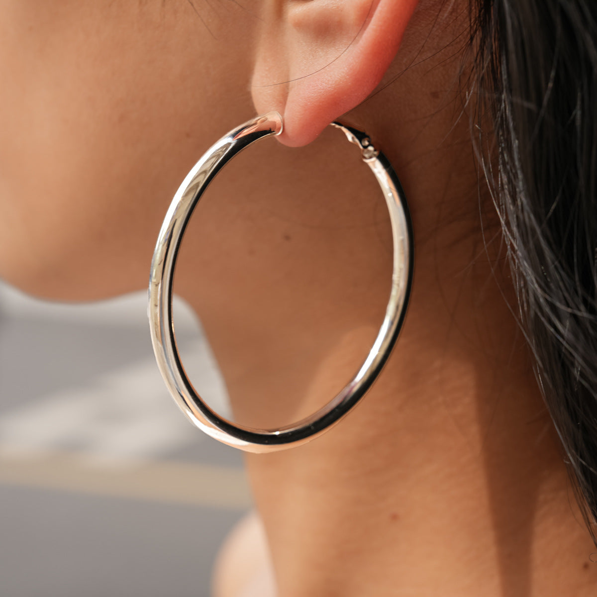 Metallic Round Sier Pin Ear Simple Earrings