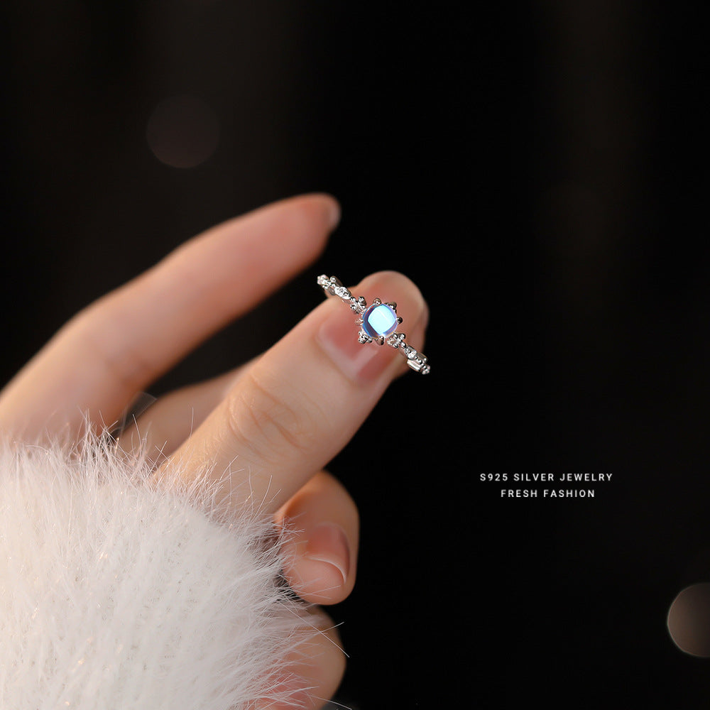 Moonstone Female Niche Fashion Open Adjustable Rings