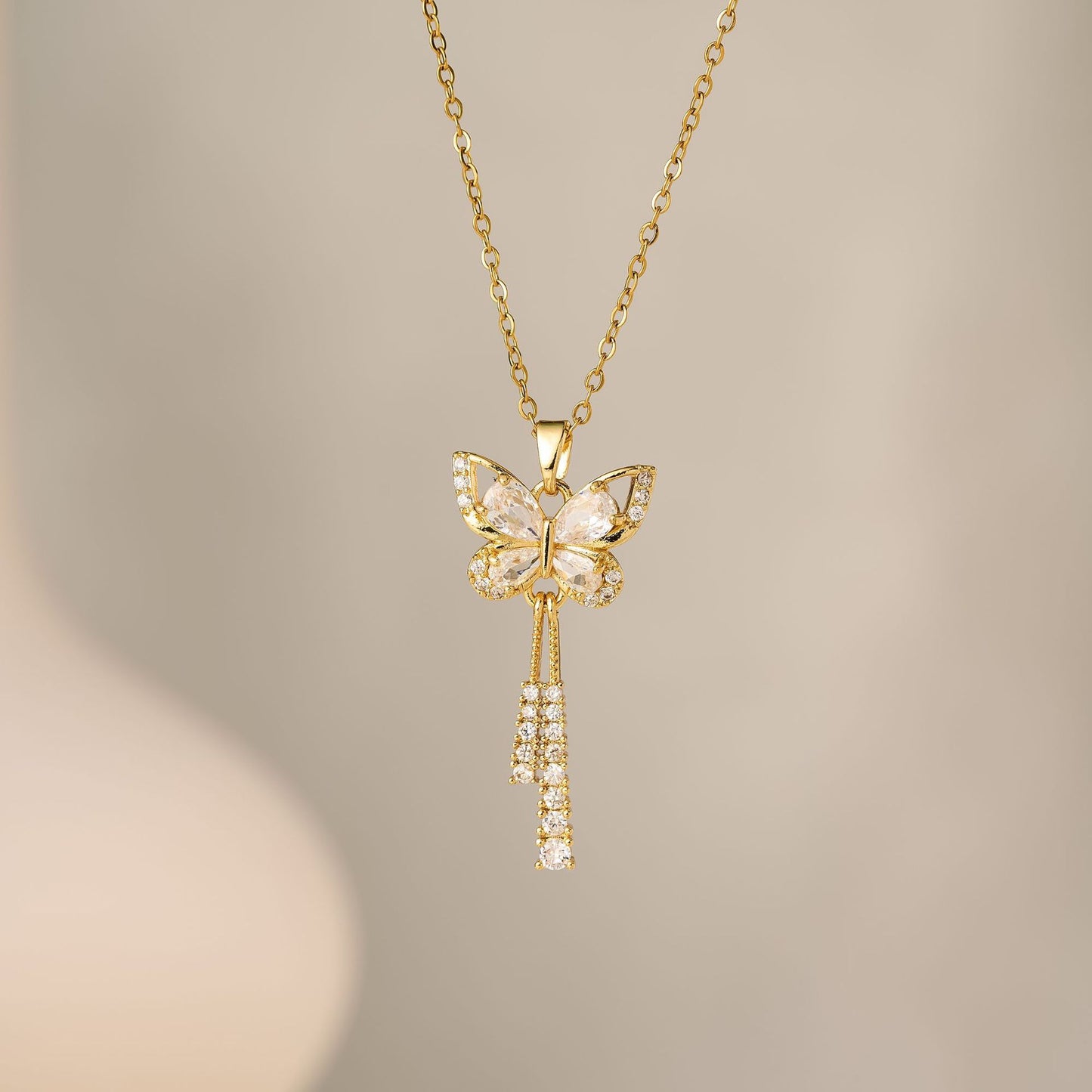 Women's Butterfly Light Luxury Full Rhinestone Tassel Necklace