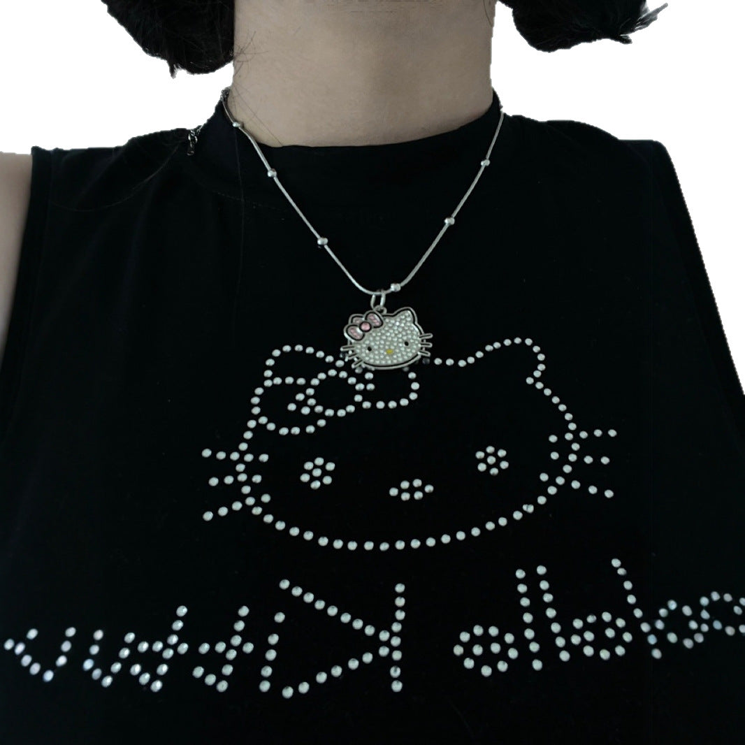 Cute Cat Female Style Millennium Hot Simple Sier Clavicle Chain Necklace