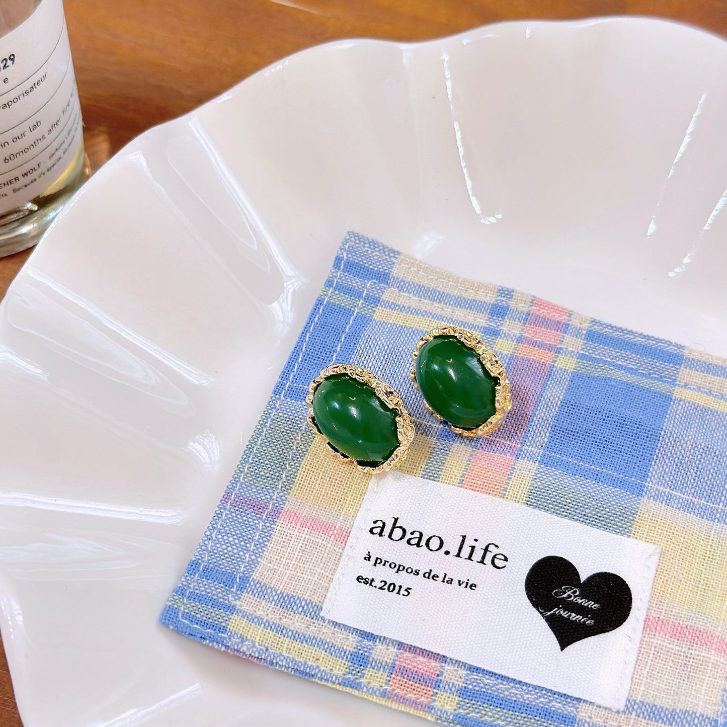 French Retro Grandma Green Ear Elegant Stud Earrings